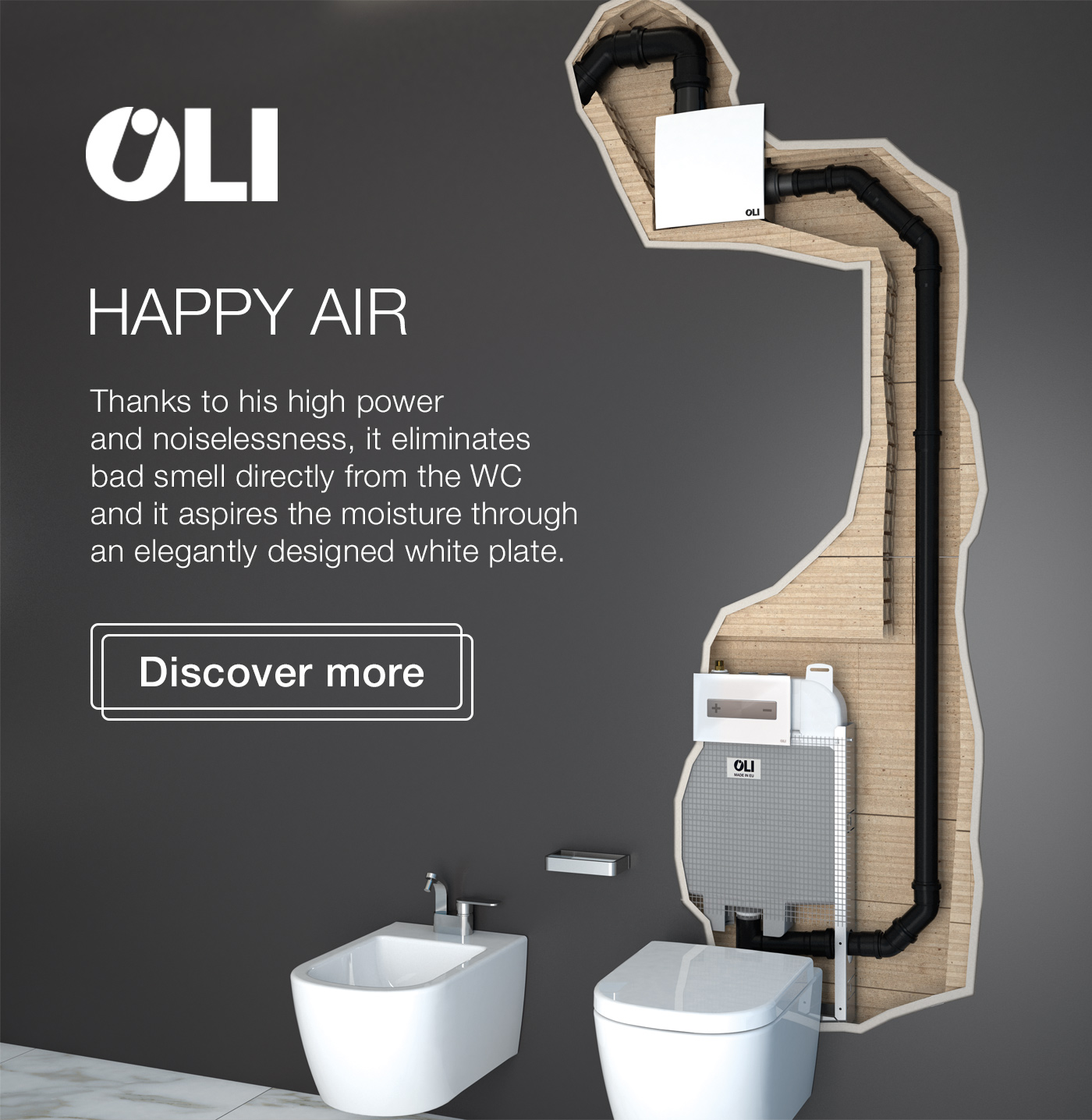 OLI Happy Air бачок смыва для встраиваемой инсталляции с принудительной вентиляцией.