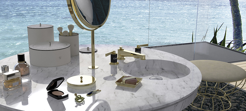 Vanity Ypsilon круглый туалетный столик 120 см из мрамора или искусственного камня с интегрированной раковиной