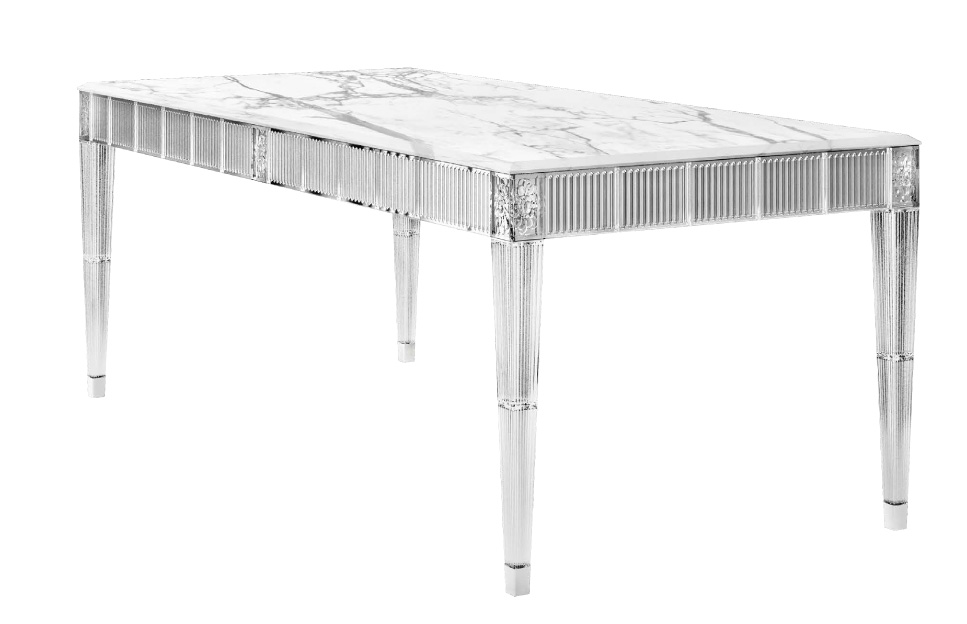 2550/200 Стол из хрусталя со столешницей из белого мрамора Carrara (Statuario) 208,5 x 93 x 81 cm