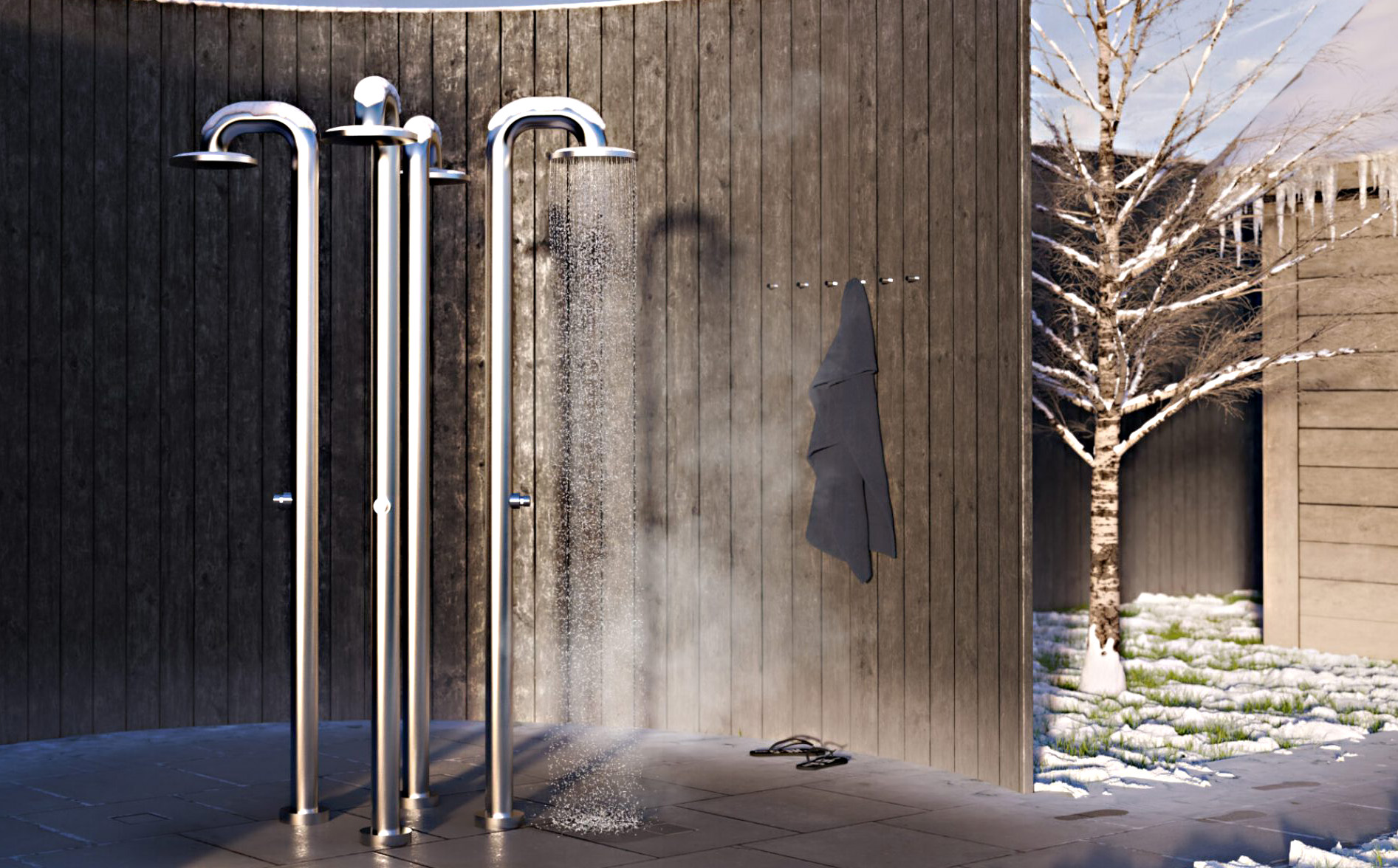 JEE-O душевая колонна всепогодная для наружной (уличной) установки для круглогодичного использования с защитой от замерзания, нержавеющая сталь outdoor 365 all weather frost free