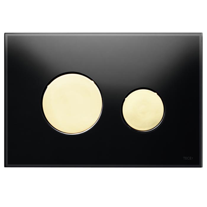 панель смыва унитаза для инсталляции черное стекло + круглые золотые кнопки купить в наличии
