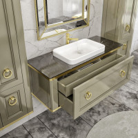 Tribeka Bagno Pui итальянская мебель для ванной в глянцевом окрасе олива OLIVA LUCIDO с ножками, размер 100х44 120х44 140х44 В НАЛИЧИИ