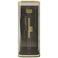Bolero YPSILON душевая кабина из гнутого стекла, классика, пристенная, профиль золото