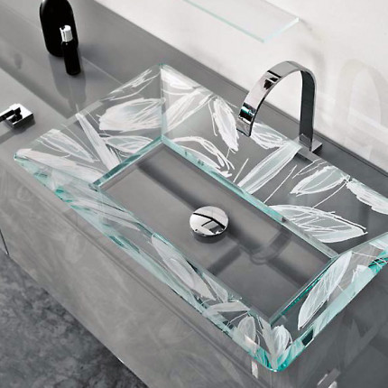 Прямоугольная раковина из стекла с матовым рисунком Прямоугольная раковина из стекла с матовым рисунком