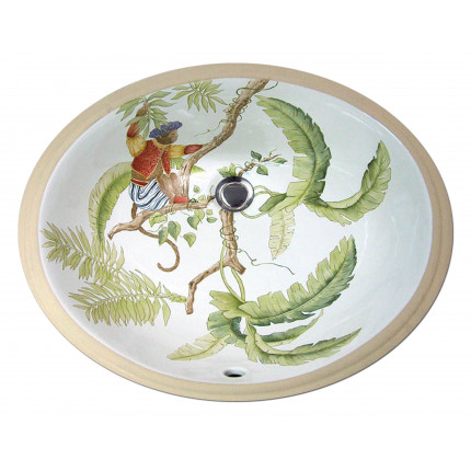 Jungle раковина для ванной ручной росписи с рисунком тропический лес, листья, джунгли Atlantis Porcelain Art
