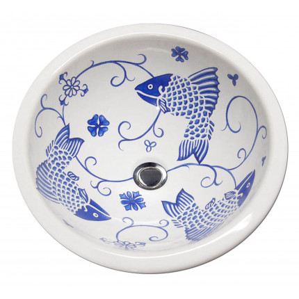 Blue Fish Hand Painted раковина с рисунком с синие рыбки (карпы кои) Atlantis Porcelain Art