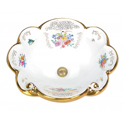 La Petite Gold раковина для ванной с цветочным декором с золотым бордюром