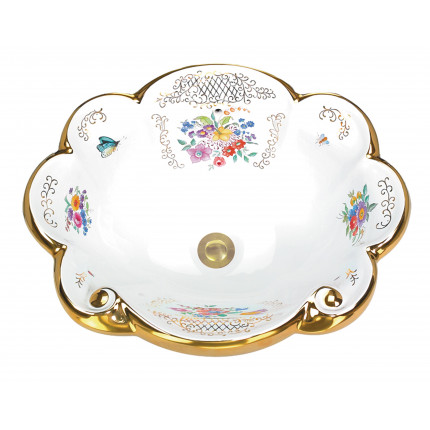 La Petite Gold раковина для ванной с цветочным декором с золотым бордюром
