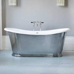 Le Bain чугунная ретро ванна премиум увроня на постаменте 163х71 см, белая внутри, снаружи оболочка полированный металл В НАЛИЧИИ