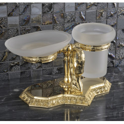Настольные мыльница и стакан матовый хрусталь на единой базе из латуни в отделке хром или золото Ciulli классика (барокко)