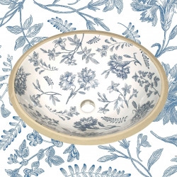 Blue Botanical раковина для ванной с цветочным монохромным рисунком