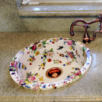 Floral painted керамическая кухонная мойка круглая ручной росписью с цветочным рисунком