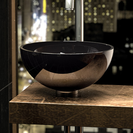 Chelo Glass Design сферическая высокая хрустальная раковина прозрачная (или из черного хрусталя) 34 см, H.17см