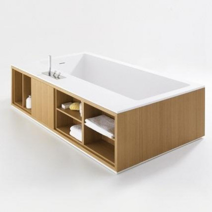 AVAS0995 Agape Cartesio W ванна прямоугольная свободностоящая из Cristalplant с деревянными полками