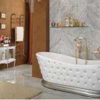 LINEATRE Gold ванна овальная из акрила, классика, с обшивкой из белой кожи 175х62 см