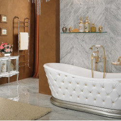 LINEATRE Gold ванна овальная из акрила, классика, с обшивкой из белой кожи 175х62 см