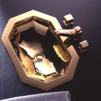 Раковина восьмиугольная  53х36см металл хром золото встраиваемая сверху THG