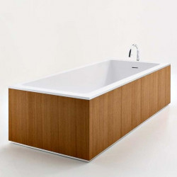 Agape Cartesio W ванна прямоугольная свободностоящая из Cristalplant с деревянными панелями 