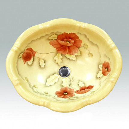 Amapola раковина для ванной с рисунком алые маки. Atlantis Porcelain Art