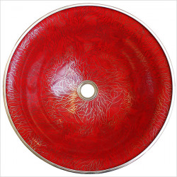 Red Cloisonne Linkasink раковина c перегородчатой эмалью, с декором серебряные листья на красном фоне
