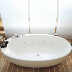 Elitechnic Moma Design ванна овальная отдельно стоящая из минерального литья 190х120 см с набортным смесителем и аэромассажем и хромотерапией