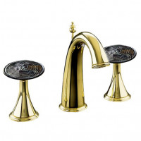 Finial Art Kohler смеситель для раковины на 3 отверстия полированное золото, ручки с декором Serpentine Bronze В НАЛИЧИИ