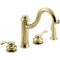 Kohler Fairfax K-12231-PB ретро смеситель для кухни на 4 отв, полированное золото, с боковым душем