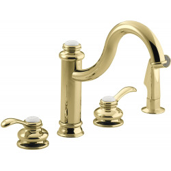 Kohler Fairfax K-12231-PB ретро смеситель для кухни на 4 отв, полированное золото, с боковым душем