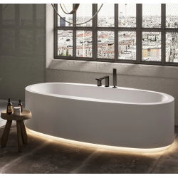 Olga Moma Design овальная ванна отдельностоящая 1800x950 из искусственного камня с площадкой под смеситель с контурной подсветкой