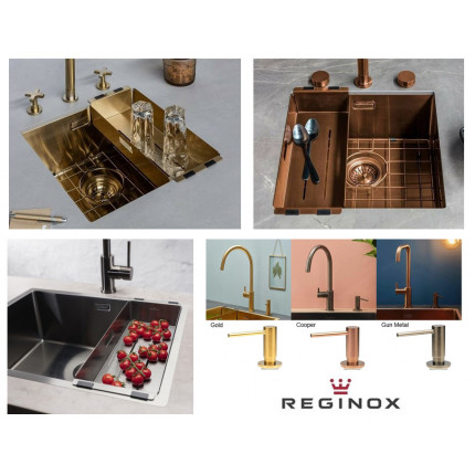 Reginox мойка кухонная стальная 50х40 или 40х40 см, финиш золото, медь, gun metal
