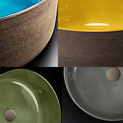 Abaco Nero дизайнерская круглая раковина чаша накладная 42см, H15см, внутри эмаль 4 варианта цвета, снаружи керамика без эмали. В НАЛИЧИИ