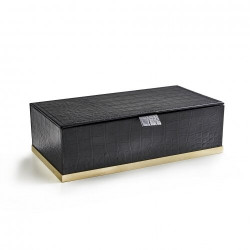 Cocco контейнер с крышкой настольный 25хh8х13 см, цвет черная кожа / фурнитура золото полиров
